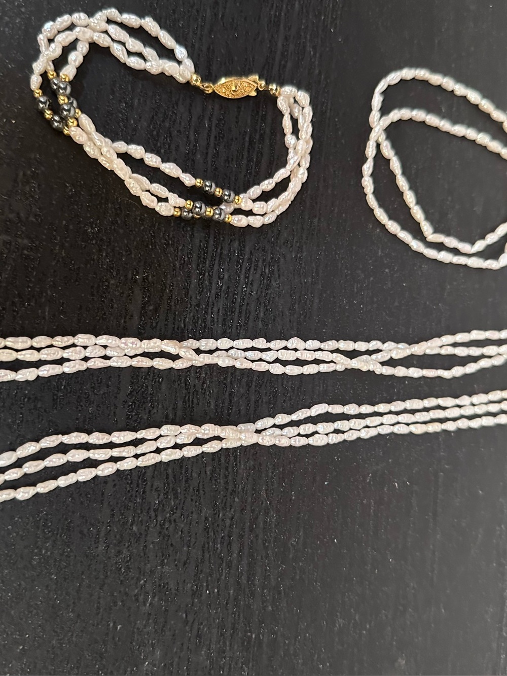 Vintage Freshwater Rice Pearl Jewelry Set • 3 Pc Necklace and 2 bracelets